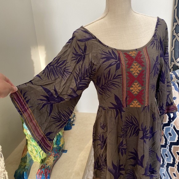 Roxy Sunset City Sun Dress Women Large New With Tags Gray Embroidered Flowy - Picture 3 of 8